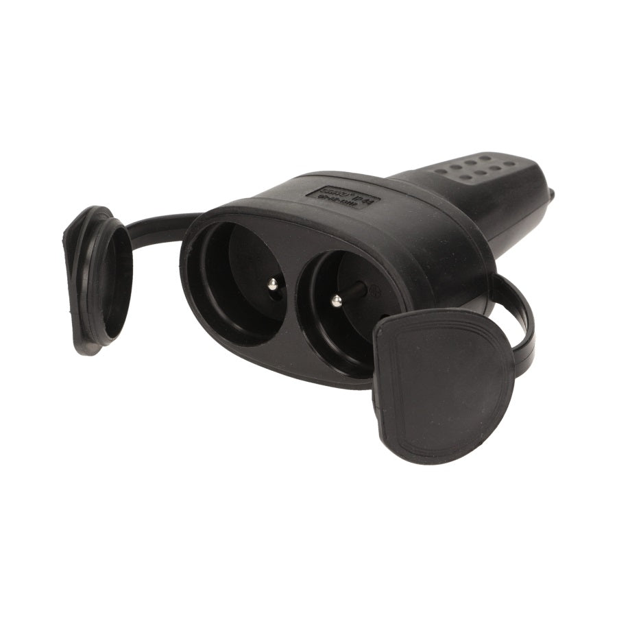 Double Rubber Socket Ip44 With Grounding Black