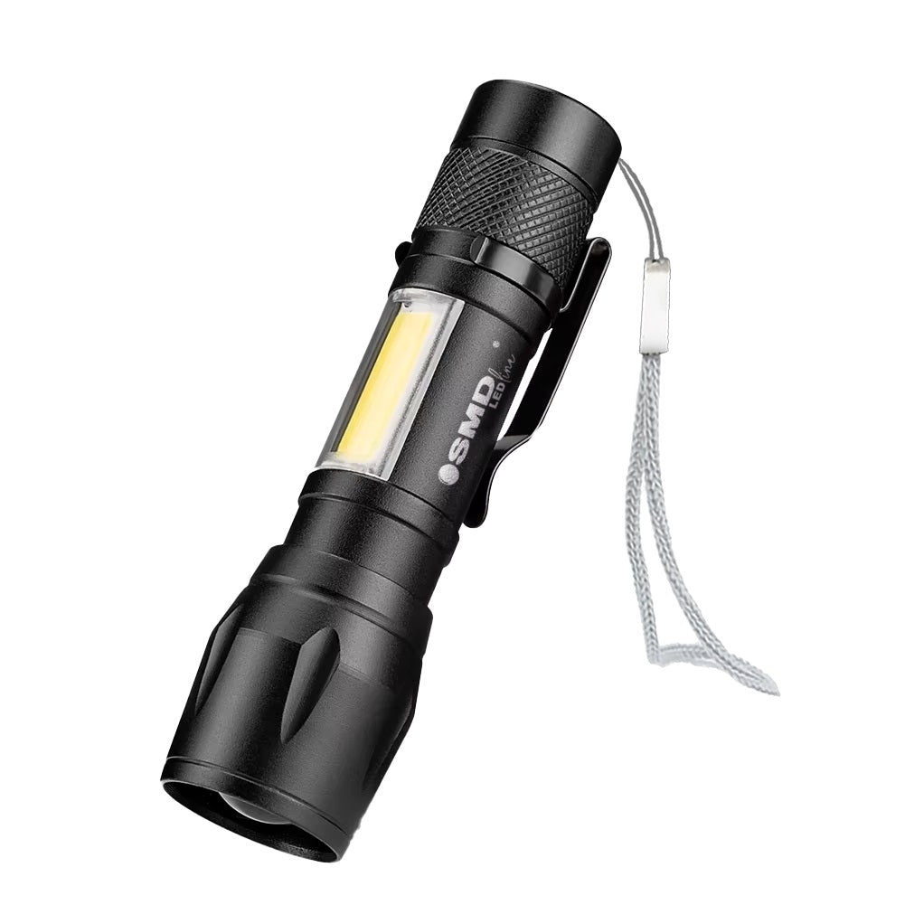 Led Flashlight Zoom Battery 5w Xpe+ Cob+ Case