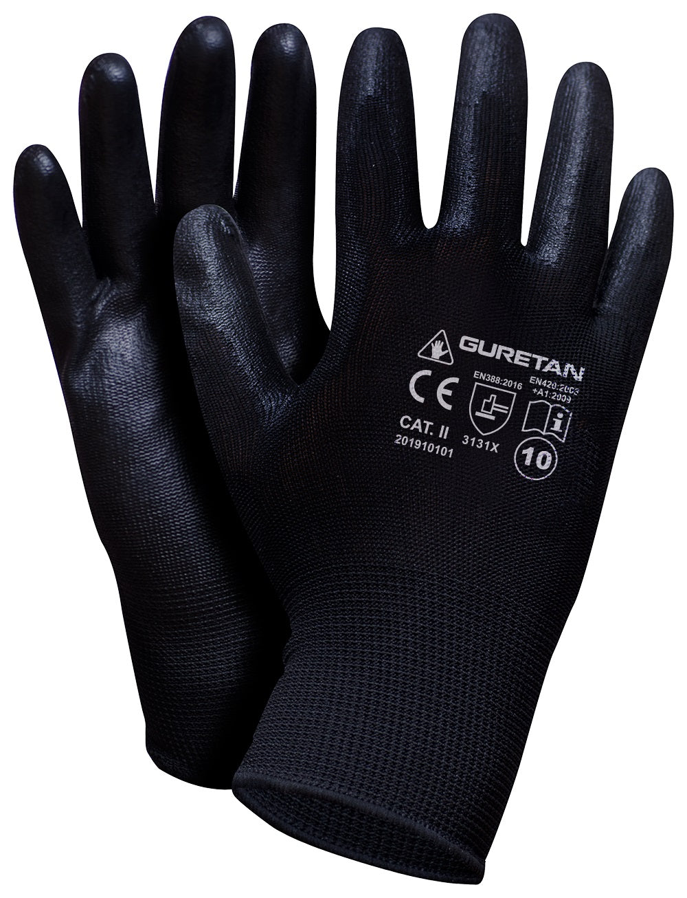 Polyester+polyurethane Gloves Guretane (rtepo) Black Size 10