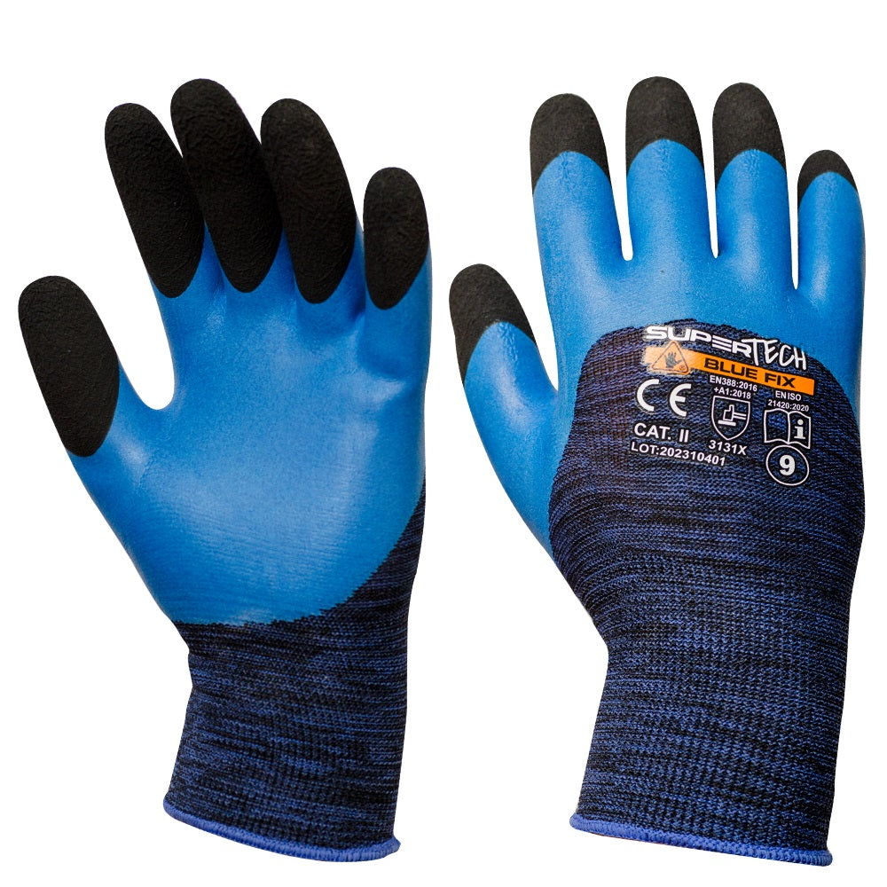 Mănuși de protecție Latex spumat Super Tech Blue Fix S.10