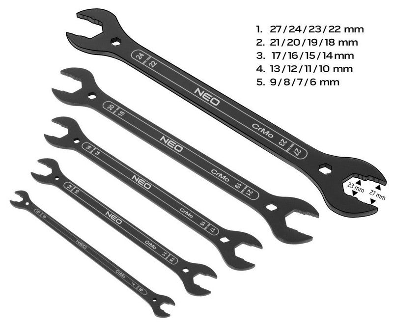 Sraith de Wrenches Deireadh Oscailte Super Thin 4in1 6-27mm 5 ríomhaire.