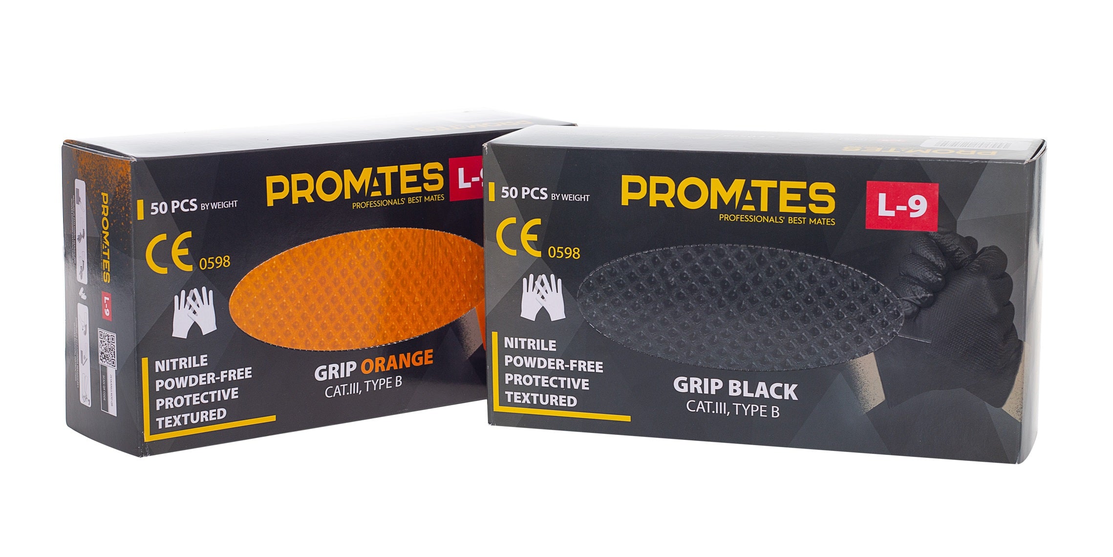 Luvas de nitrilo reforçadas Promates Grip Black Xl Pacote de 50