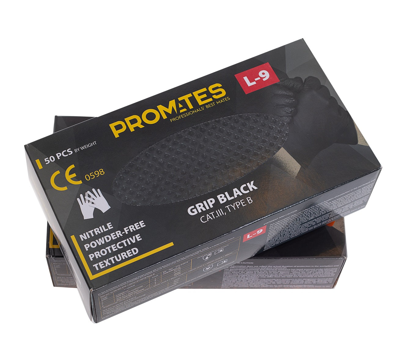 Luvas de nitrilo reforçadas Promates Grip Black Xl Pacote de 50