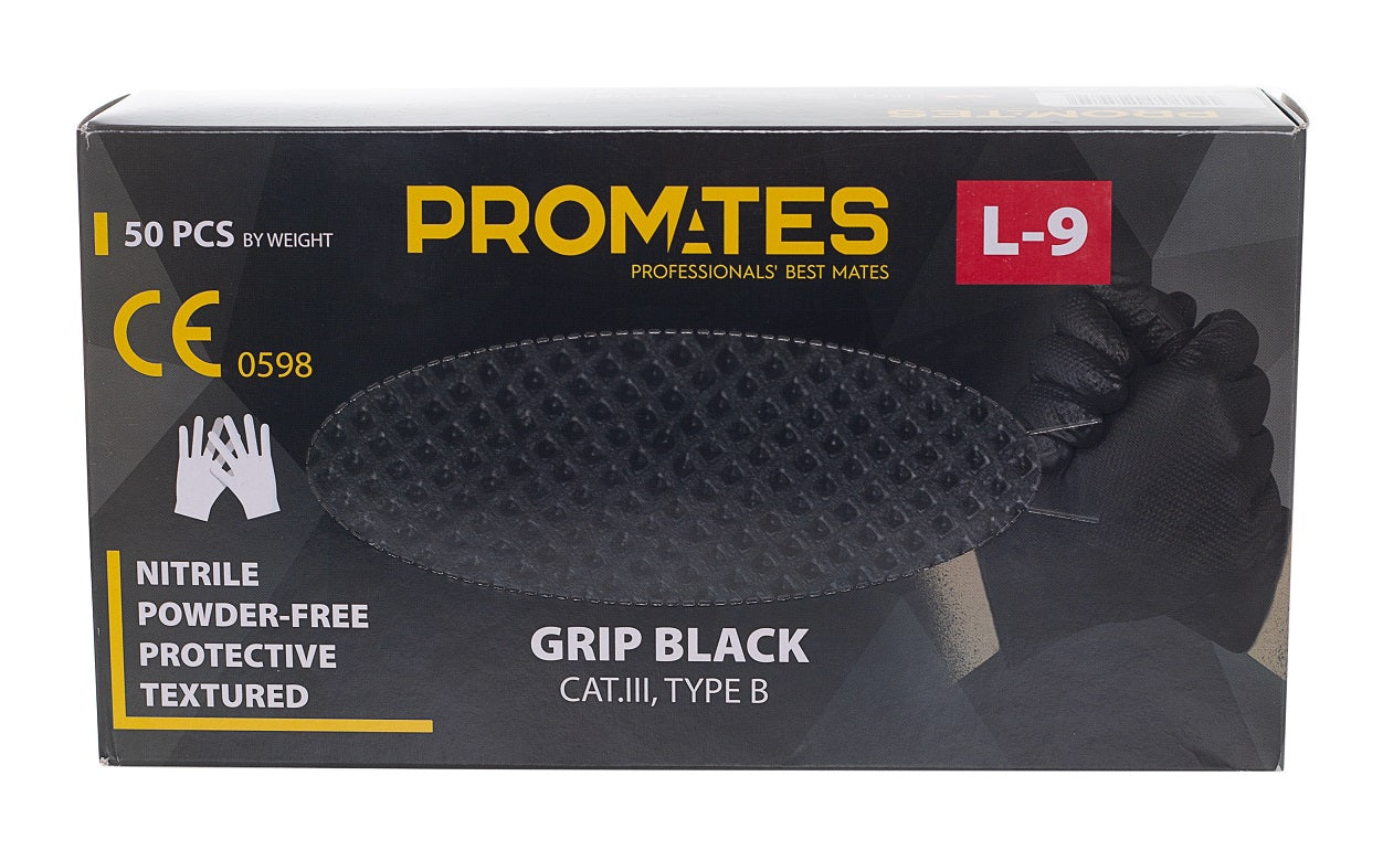 Reinforced Nitrile Gloves Promates Grip Black M Pack Of 50