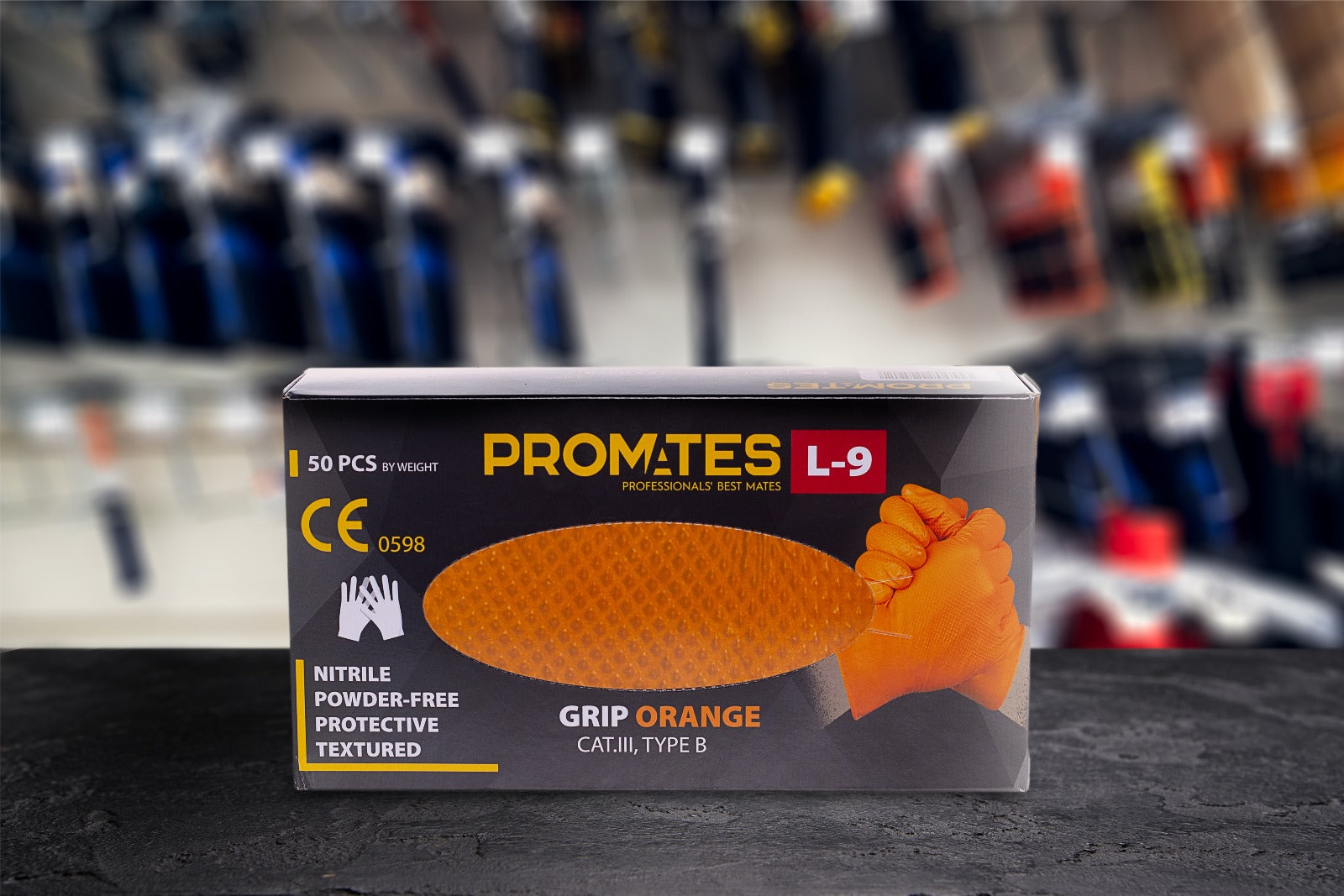 Verstärkte Nitrilhandschuhe Promates Grip Orange S, 50 Stück