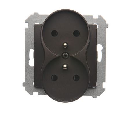 Simon 10 Double Socket With/unit + Covers Brown Mat Met.