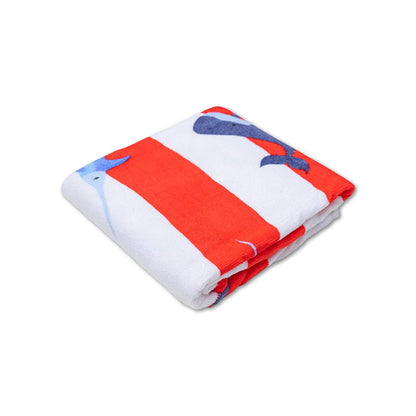 Serviette de plage Swim Essentials en coton - Rouge/blanc - Rayures océan - 135 x 65 cm