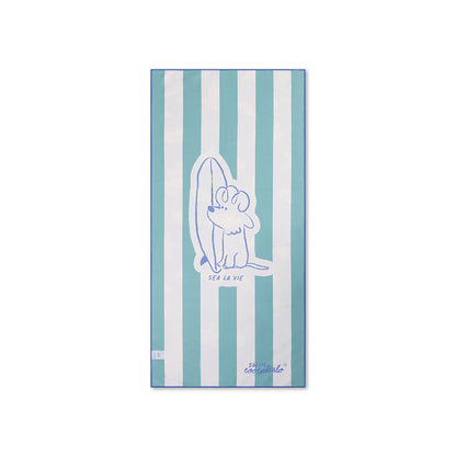 Swim Essentials Prosop de plajă din microfibră - Verde - Surf Dogs - 135 X 65 Cm