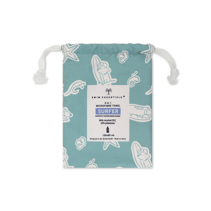 Swim Essentials Prosop de plajă din microfibră - Verde - Surf Dogs - 135 X 65 Cm