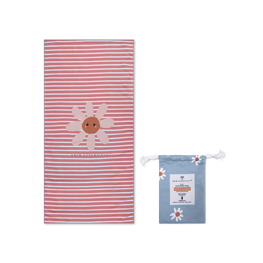 Swim Essentials Beach Towel Microfiber - Blue - Daisy Flower 135 X 65 Cm