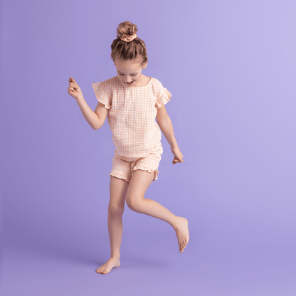 Robe pour filles Swim Essentials Beachwear - Mousseline - Orange/blanc - Sunset Grid