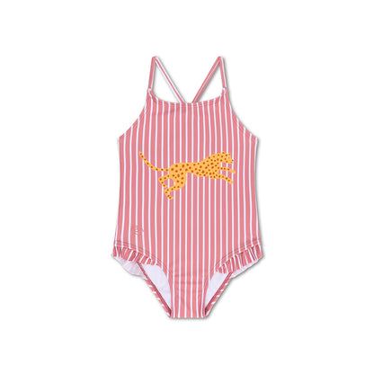Swim Essentials Maiô Meninas - Listrado vermelho/branco - Daisy Flower