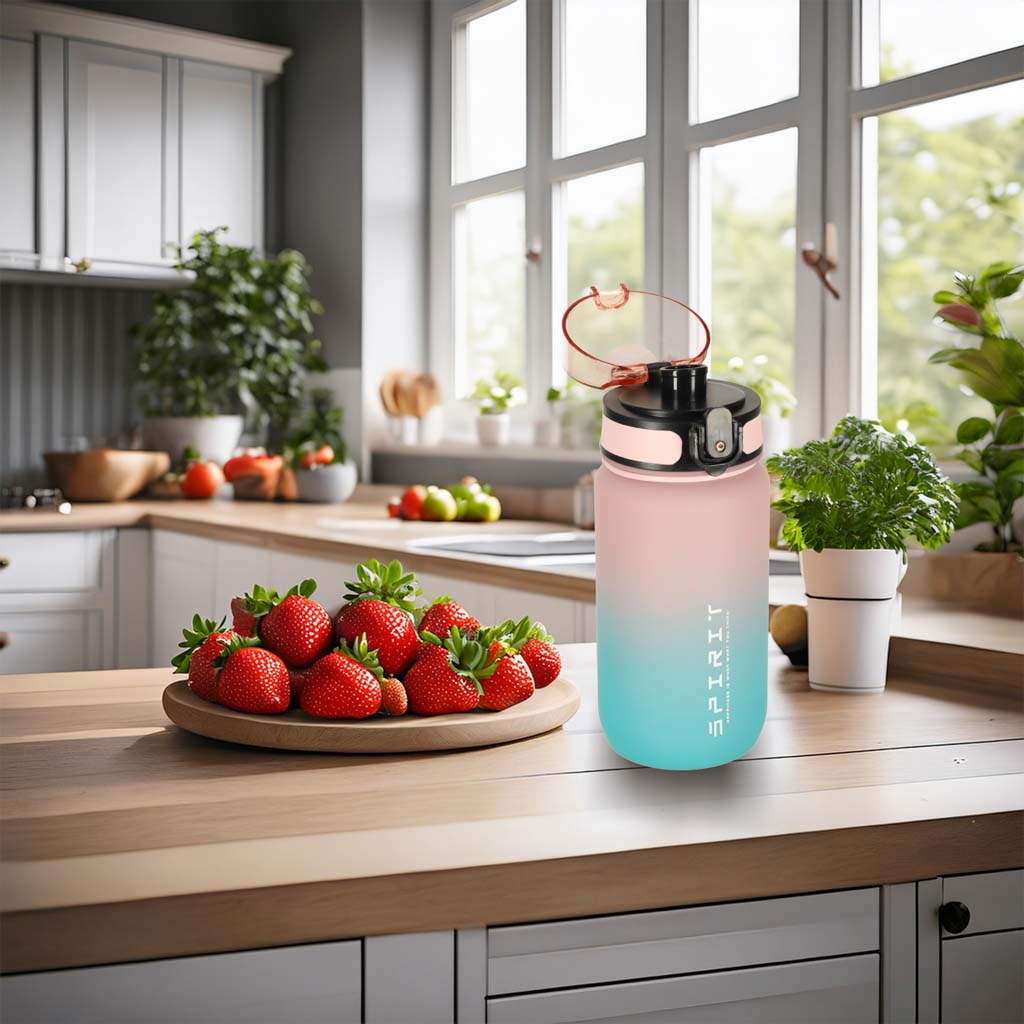 Vizes palack Bidon Szalmanyéllel Sport 600ml Pink-kék