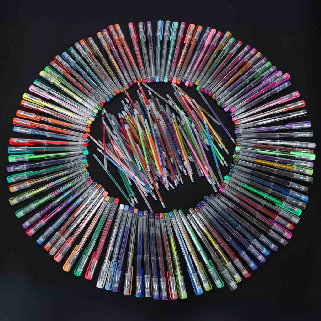 Canetas de gel coloridas em estojo 100 peças + 100 recargas