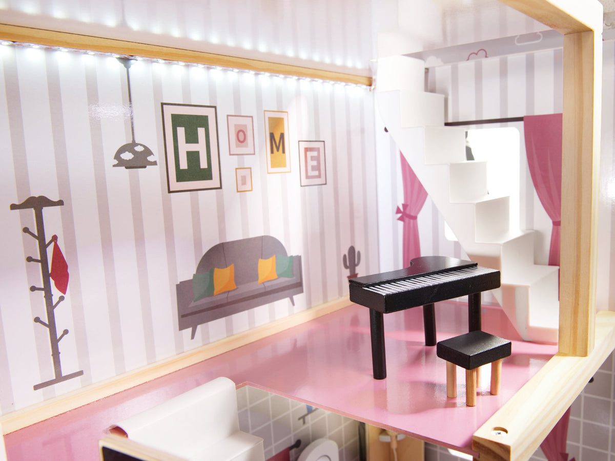 Mdf Trædukkehus + Møbler 78cm Sort Led