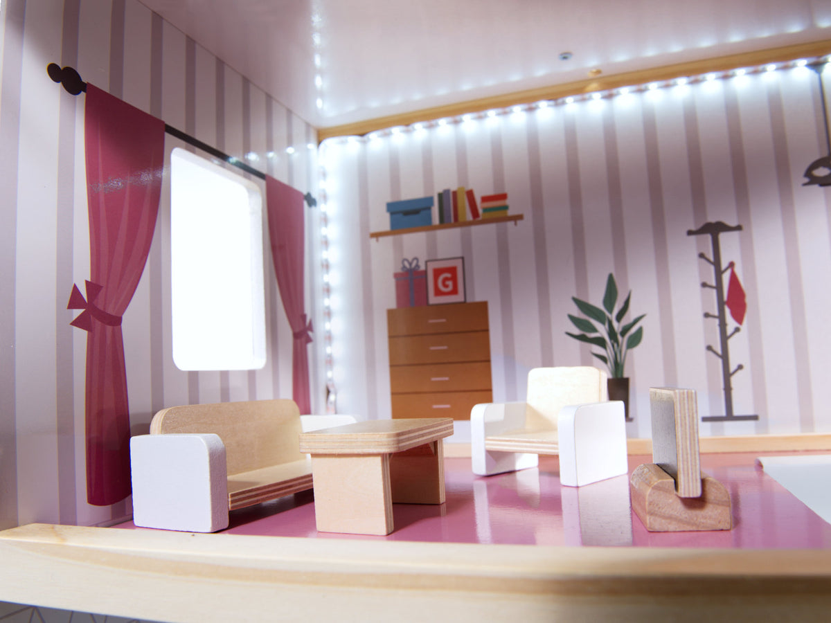 Mdf Trædukkehus + Møbler 78cm Sort Led