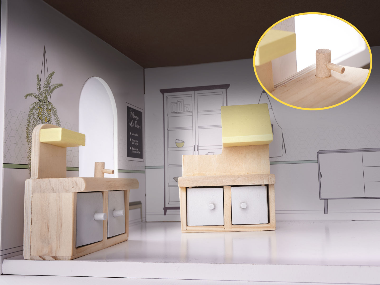 Wooden Dollhouse + Furniture 70cm Grey