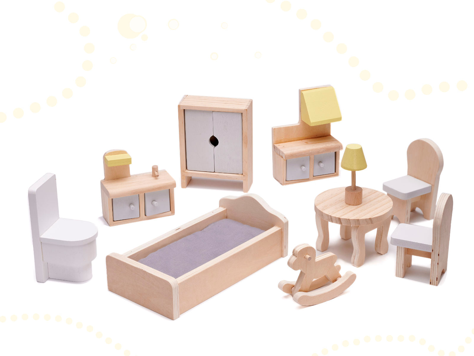 Wooden Dollhouse + Furniture 70cm Grey