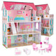 Mdf Wooden Dollhouse + Furniture 70cm Pink Led