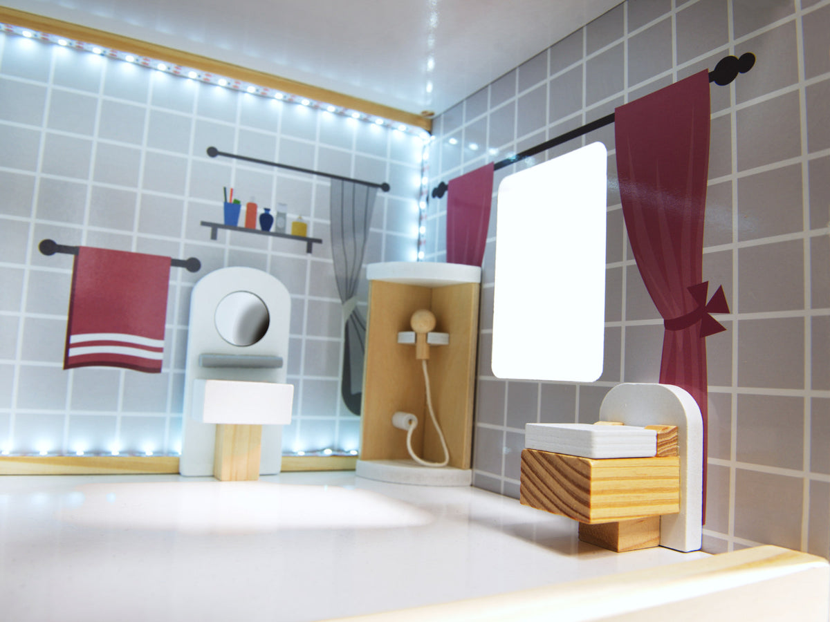 Mdf Trædukkehus + Møbler 78cm Sort Led