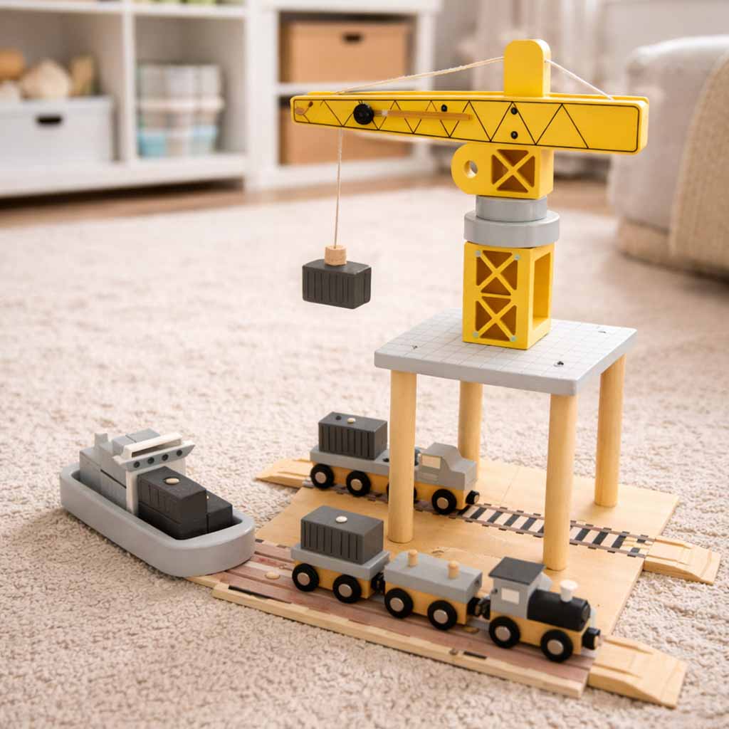 Wooden Crane Crane Seaport + Car Ship