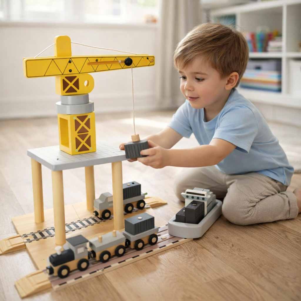 Wooden Crane Crane Seaport + Car Ship