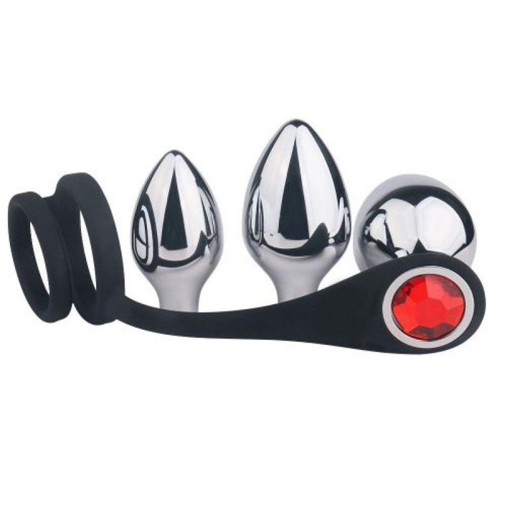 Toyz4lovers Anal Plug Multiple Sizes Stiffening Rings 11.6 Cm Silver-black-red