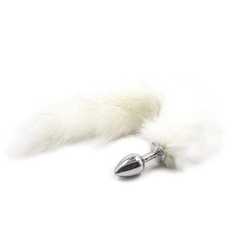 Anal Plug With Long White Faux Fur Tail 7 Cm