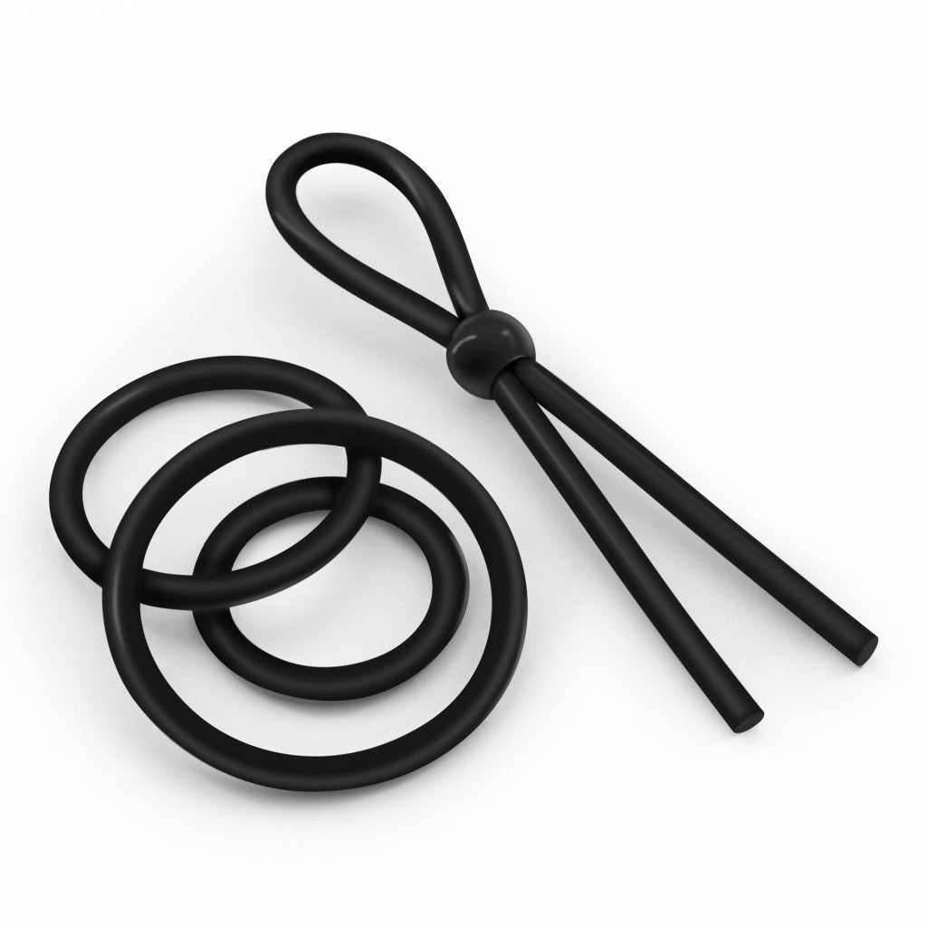 Crushious Penis Ring Set Silicone Flexible 3-5 Cm Adjustable 26 Cm Long Black