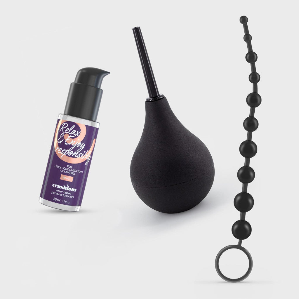 Crushious Anal Thrill Anal Set 90 Ml Douche 50 Ml Lubricant 10 Ball Anal Chain