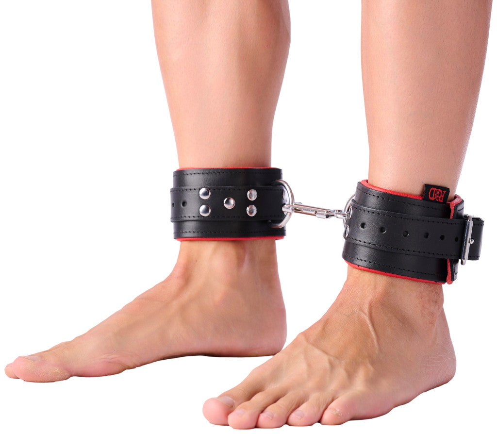 Padded Leather Handcuffs – Black And Red Intimate Accessory