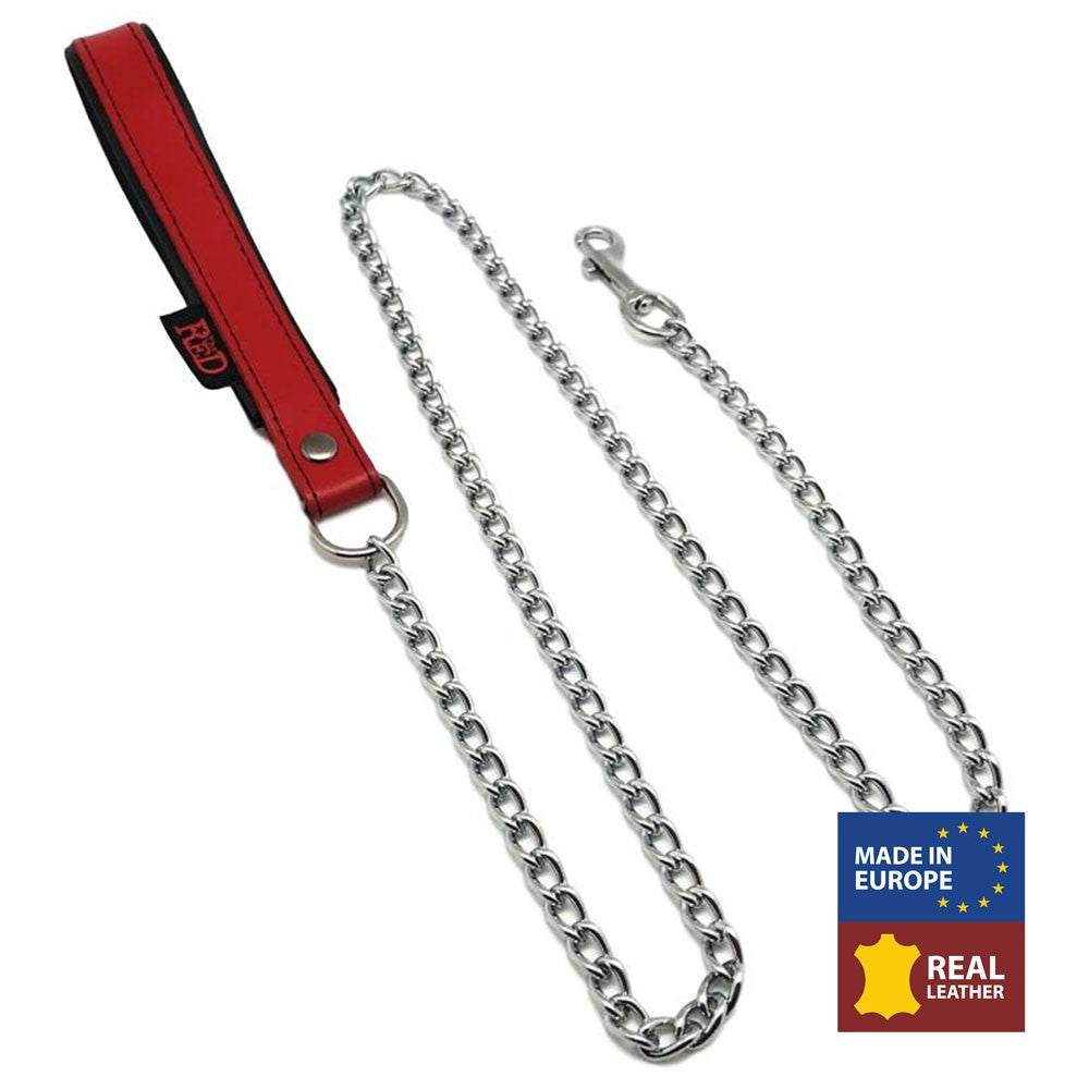 Premium Leather Handle Leash - 1 M Red