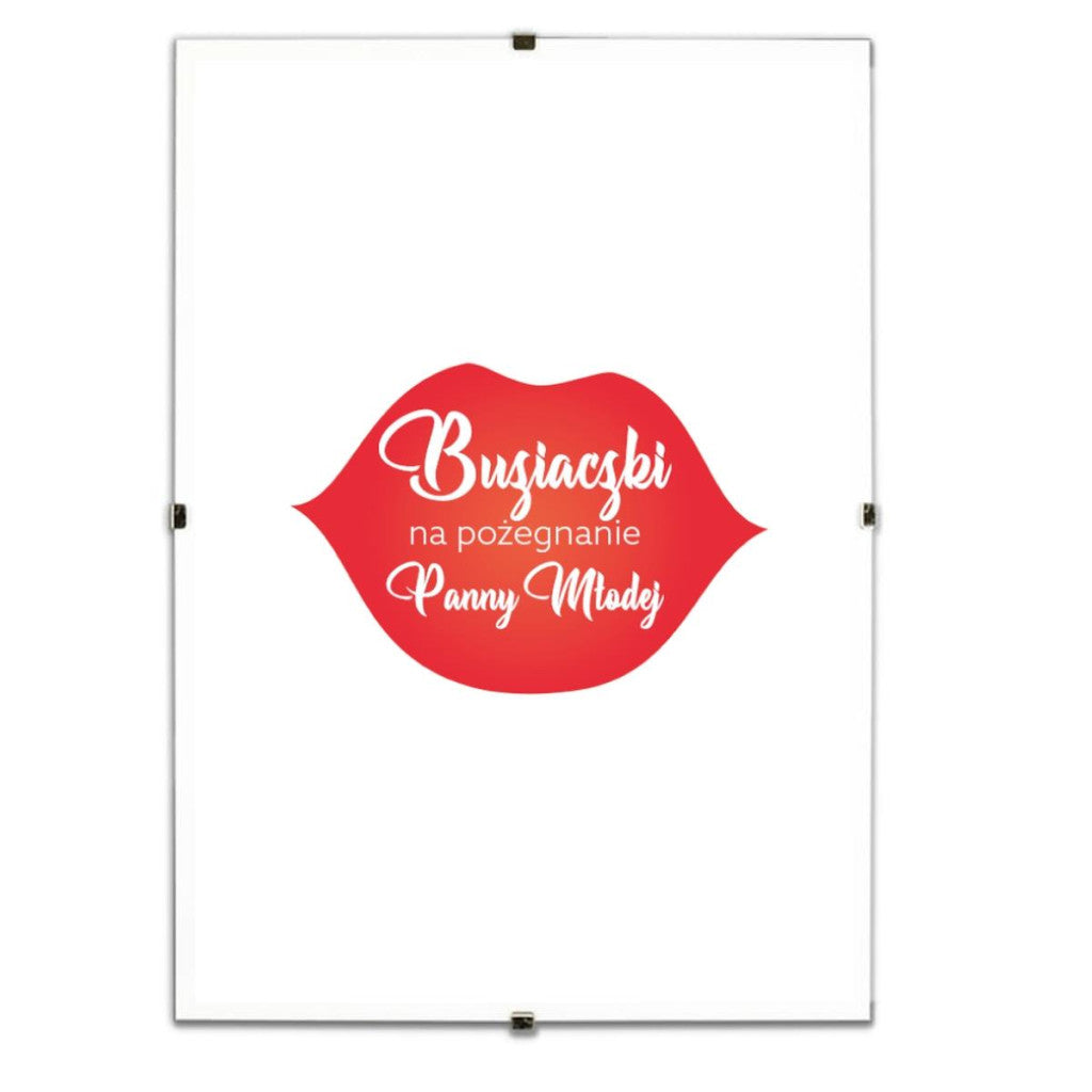 White Wall Picture In A Glass Frame With The Inscription Kisses For The Farewell Of The Bride.