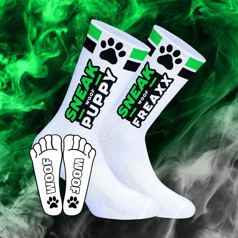Sneakfreaxx Puppy Neon – White-green Sports Socks