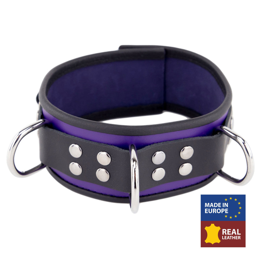 Leather Necklace 3 Rings – Elegant Purple-black Accessory