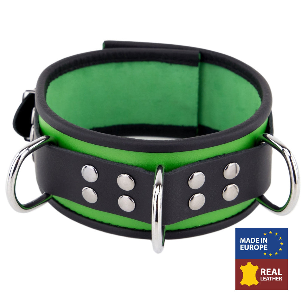 Leather Necklace With 3 Rings – Green-black Elegance