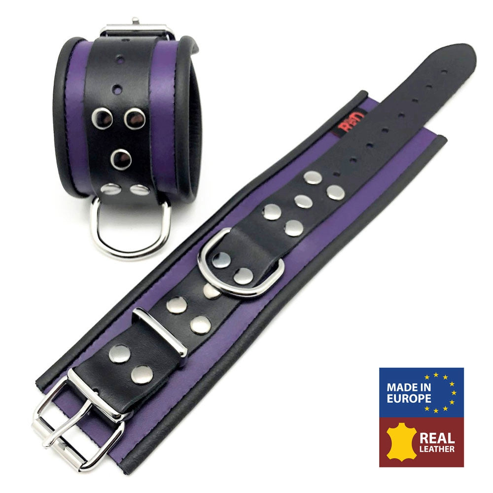 Premium Leather Handcuffs - Purple And Black Combination