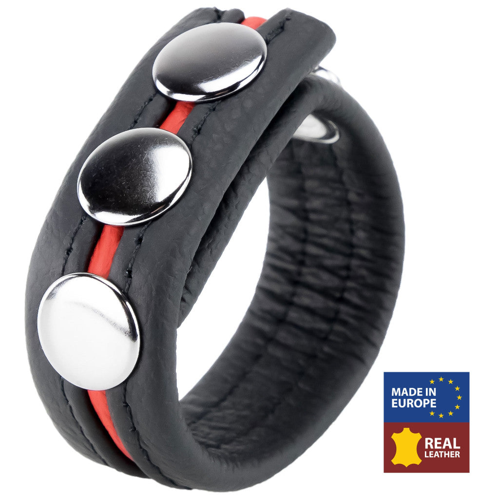 Leather Penis Ring – Three-stage Pressure Black-red