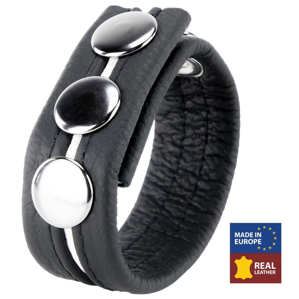 Premium Leather Cock Ring – 3 Levels Black And White