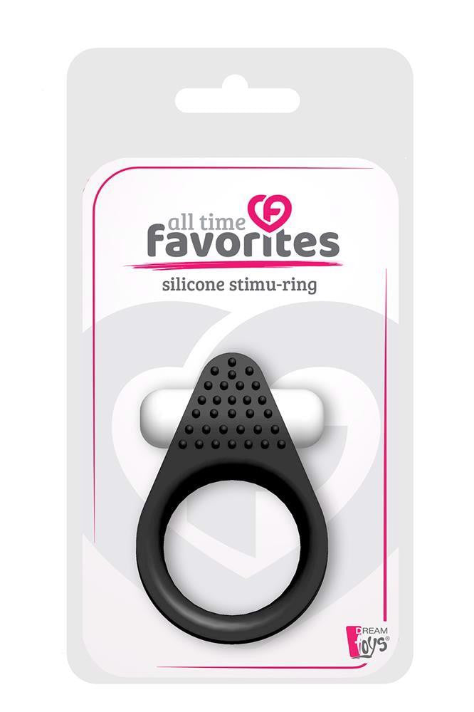 All Time Favorites Silicone Vibrating Penis Ring Removable Button Black