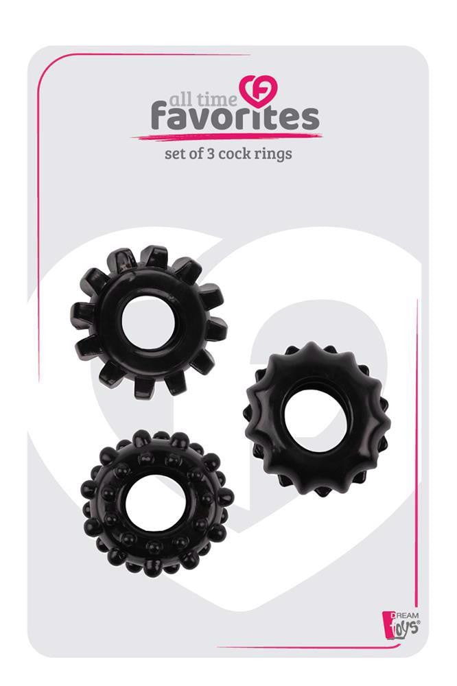All Time Favorites Penis Ring Set With 3 Variable Textures Black