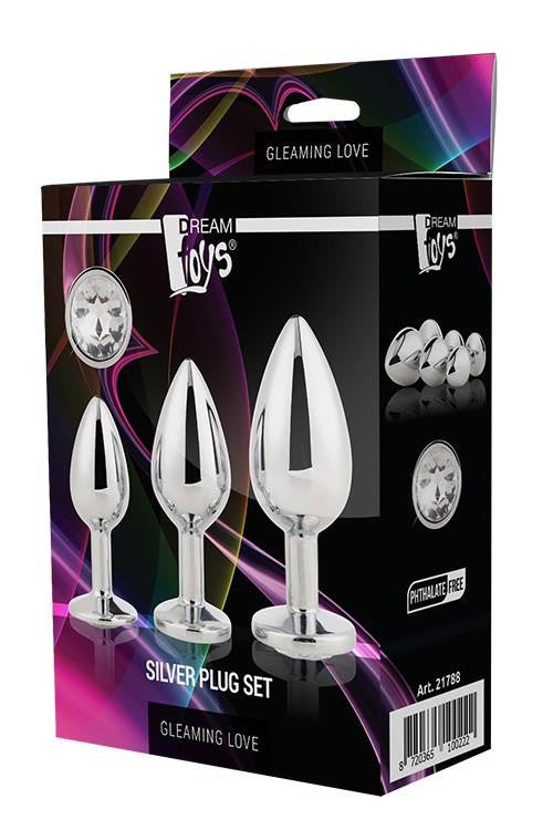 Gleaming Love Zestaw korków analnych w trzech rozmiarach Wysadzany klejnotami aluminium 9,5–7,1 cm