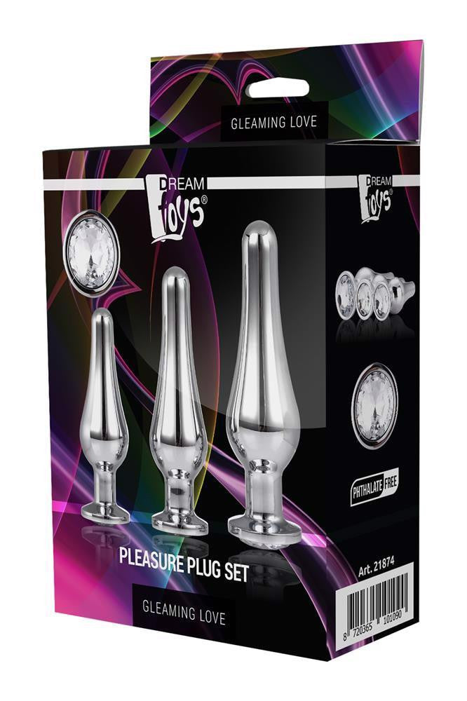 Anal Plug Set With Solid Aluminum Rhinestone - Small Medium Large - Silver