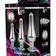 Anal Plug Set With Solid Aluminum Rhinestone - Small Medium Large - Silver