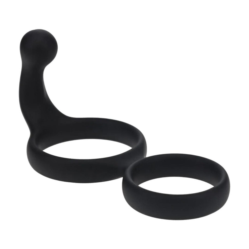Silicone Penis Ring With Anal Plug Flexible Black
