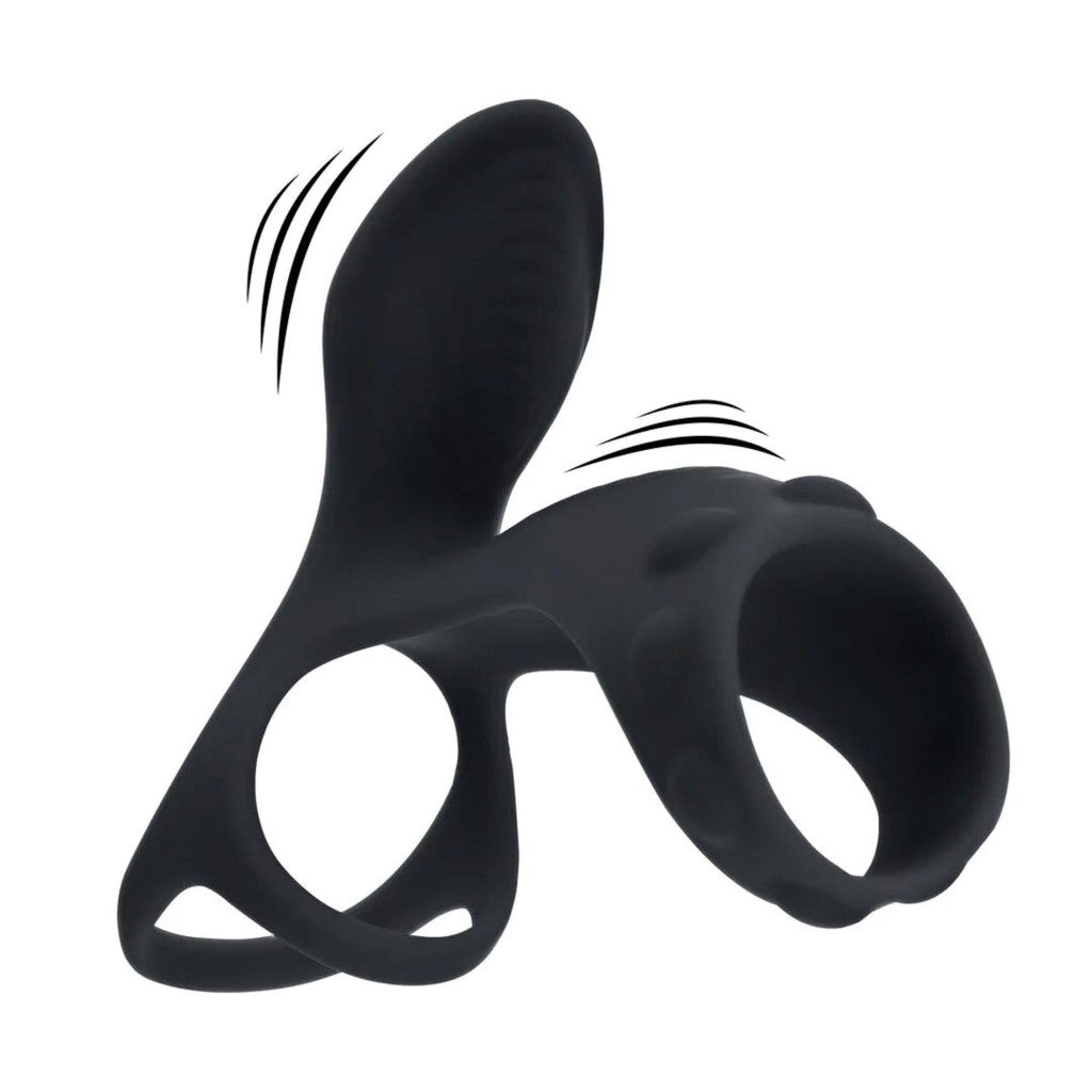Vibrating Silicone Penis And Ball Ring Vibrating Waterproof Black