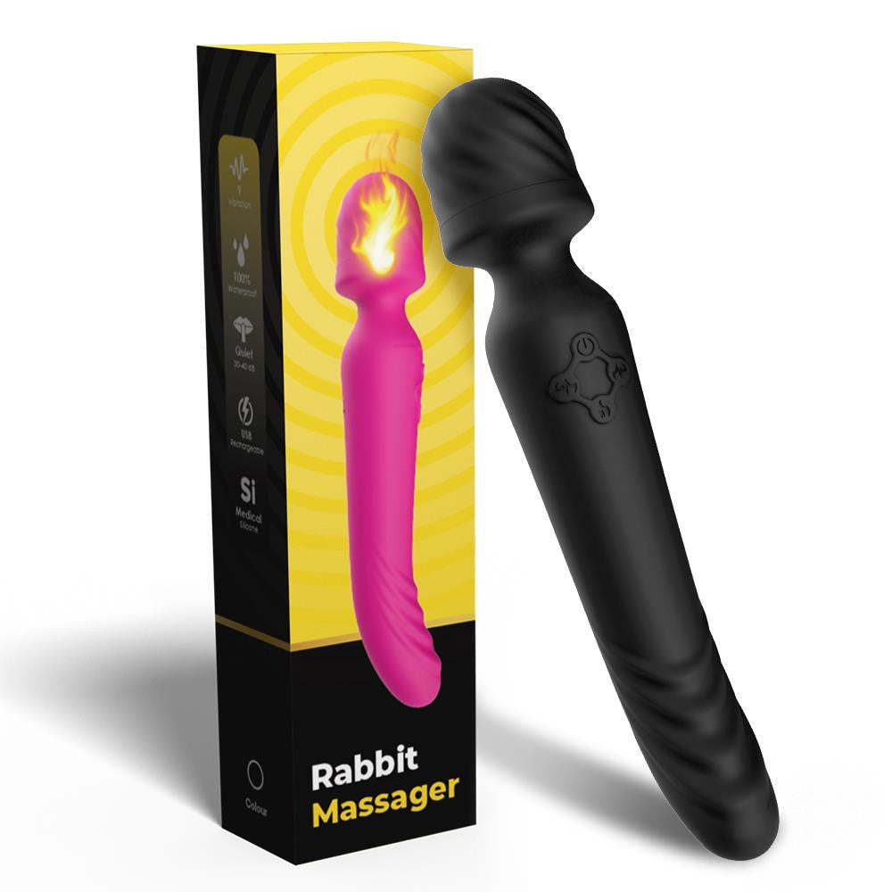 Sex Toy Vibrator Vibrating 9 Modes Usb Charging With Heating Element 22.6 Cm Black