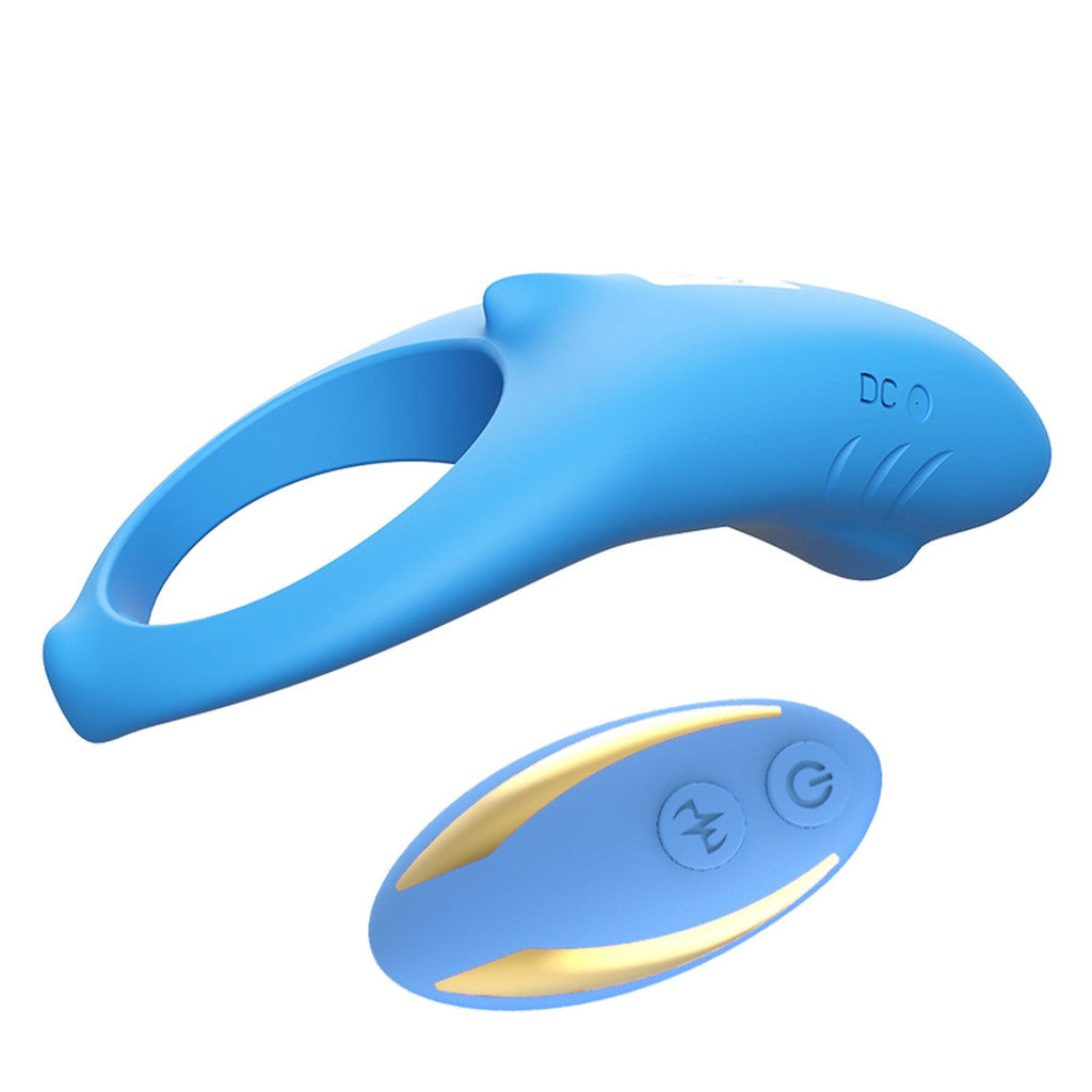 Shark Penis Ring Vibrating Remote Control Waterproof Blue 6 Cm