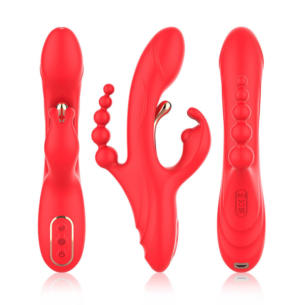 Trident Vibrator Four-point Stimulation G-spot And Anal 22 Cm Red