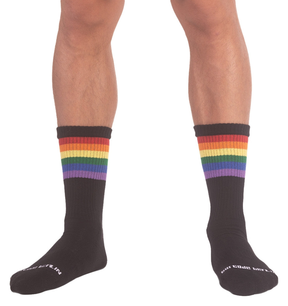 Pride Gym Black Socks With Rainbow Pattern